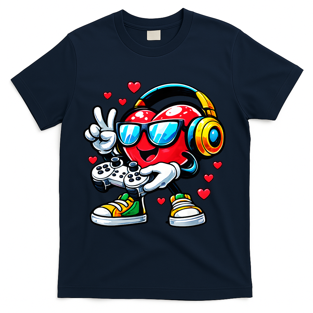 Cool Valentine's Day Gamer Heart Love Gaming T-Shirt - Navy