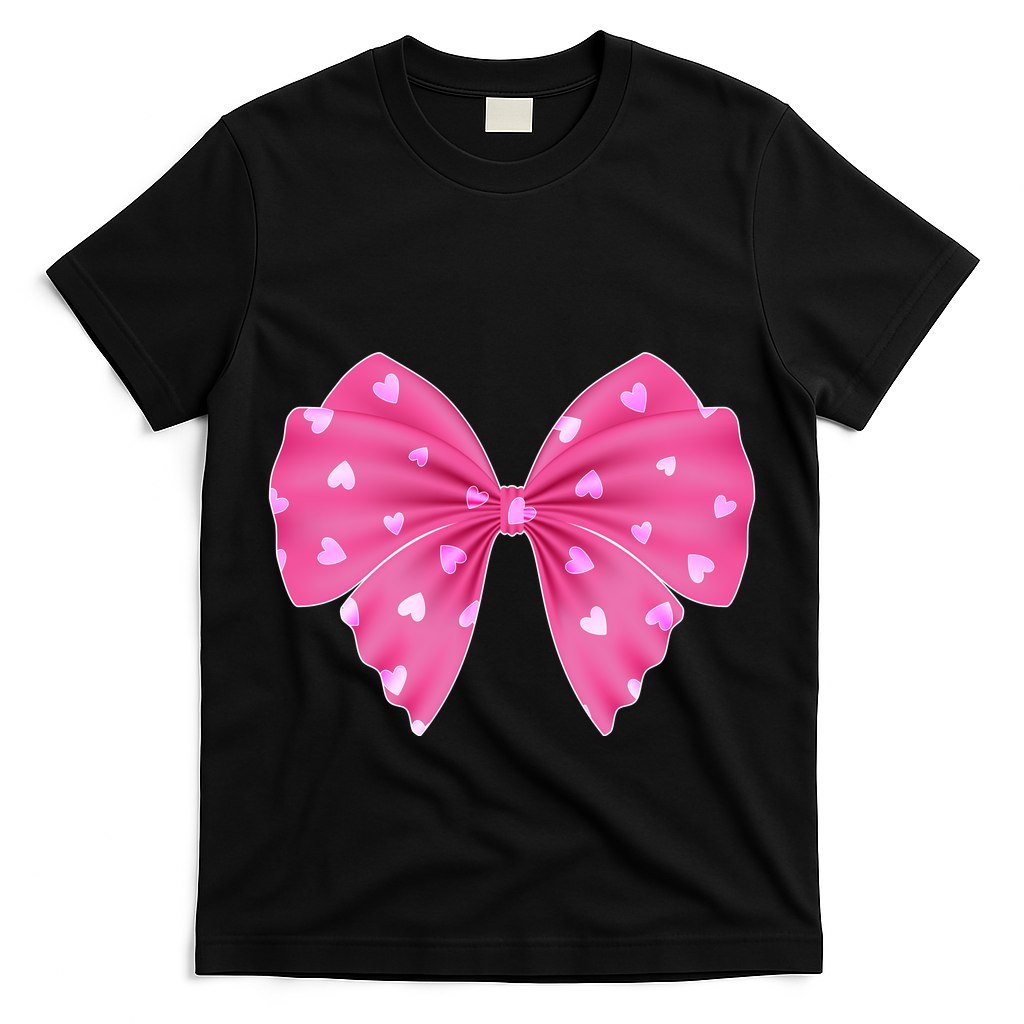 Cute Valentine Heart Print Ribbon Bow T-Shirt