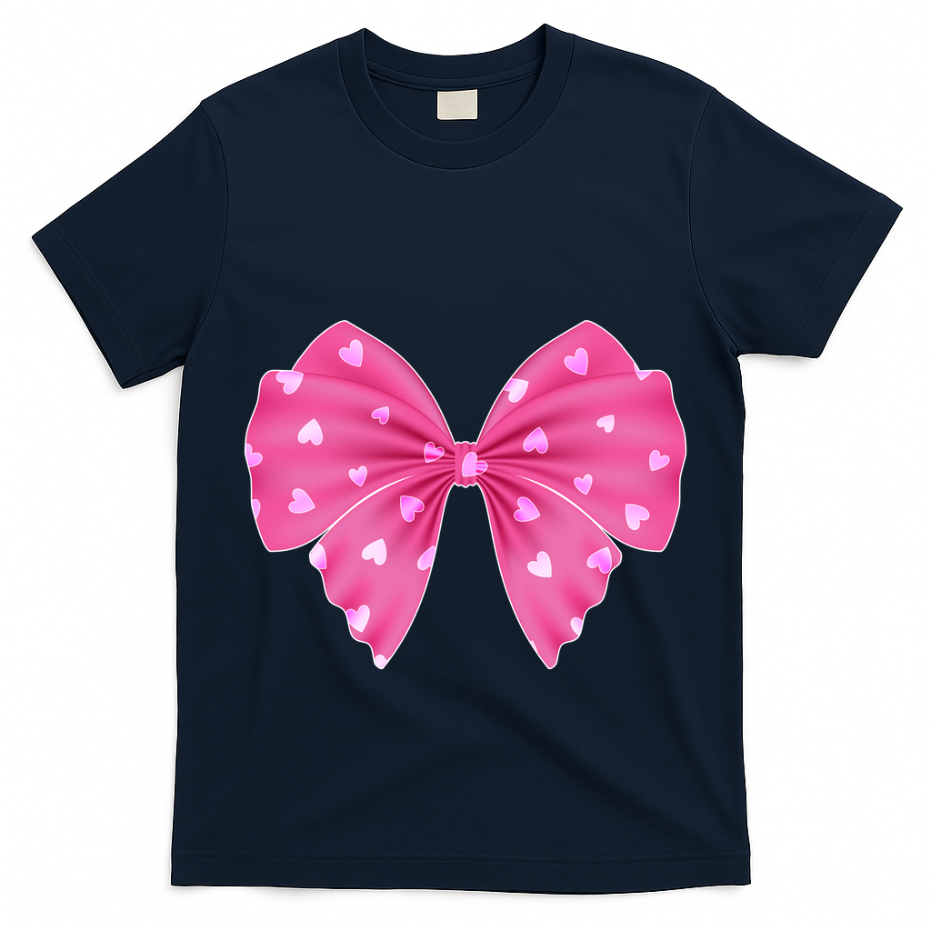 Cute Valentine Heart Print Ribbon Bow T-Shirt