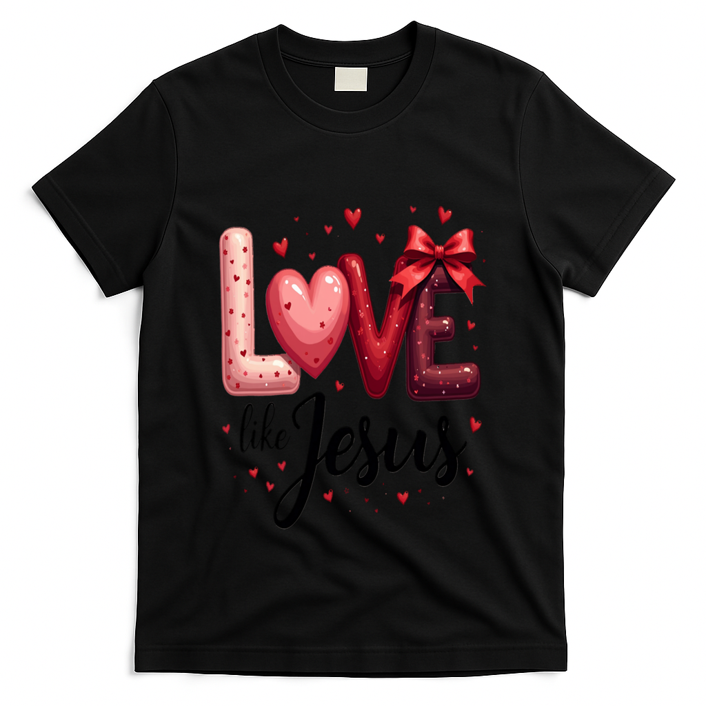 Coquette Valentine Love Like Jesus Christian Faith Design Gift T-Shirt