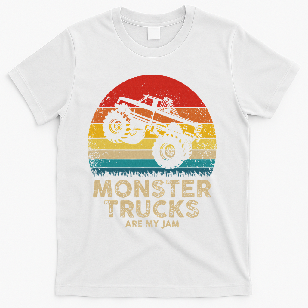 Cool Vintage Monster Truck Are My Jam Retro Sunset T-Shirt - White