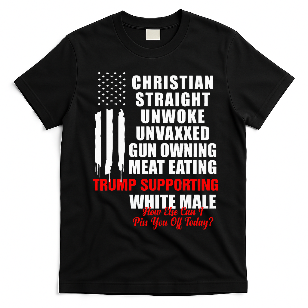 Christian White Straight Unwoke Vintage America Flag Graphic T-Shirt - Black