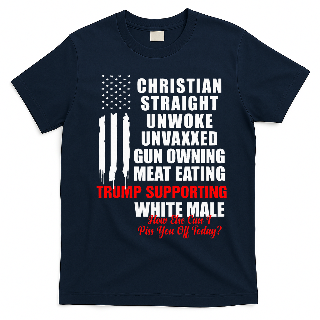 Christian White Straight Unwoke Vintage America Flag Graphic T-Shirt - Navy Blue