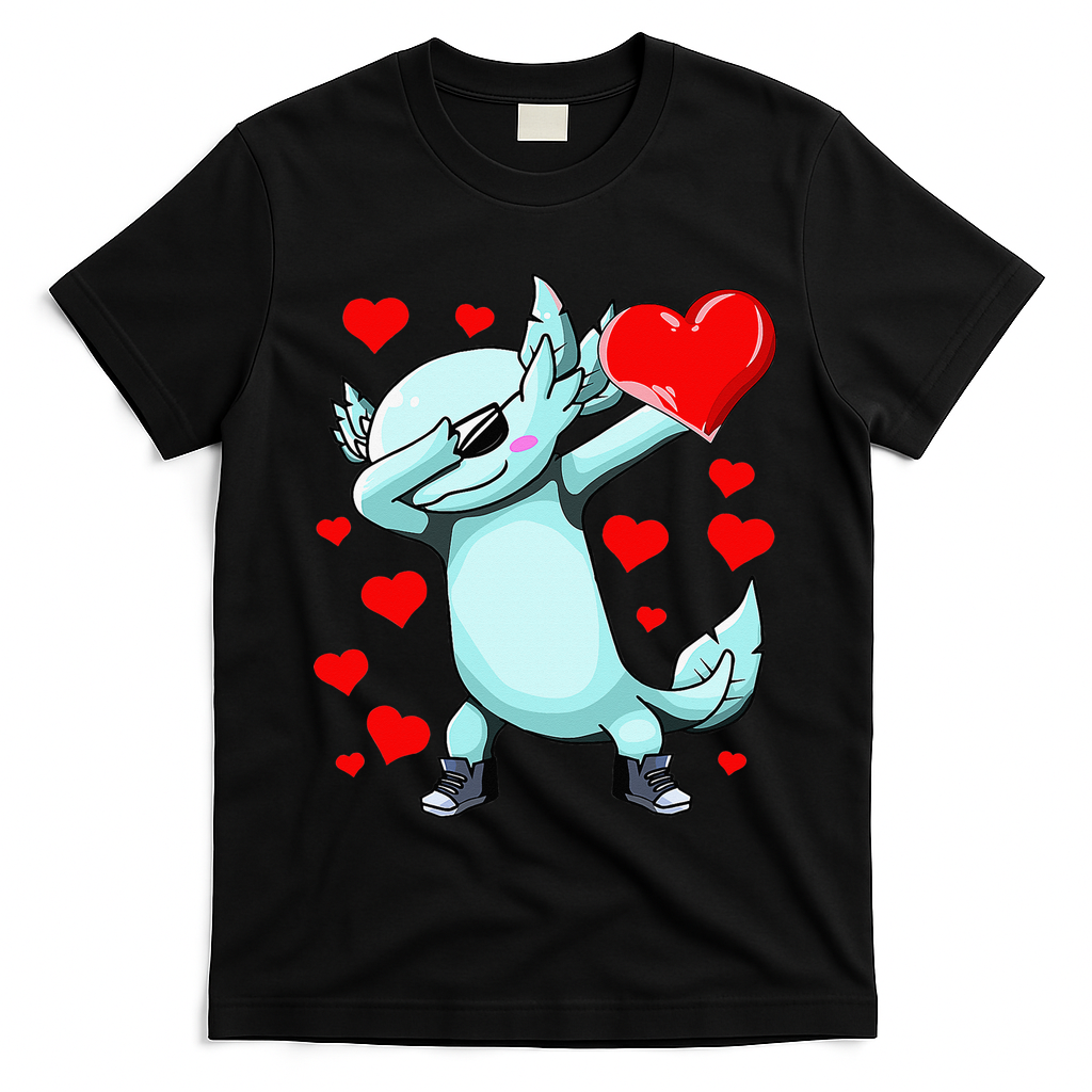 Dabbing Axolotl Heart funny Valentines Day T-Shirt