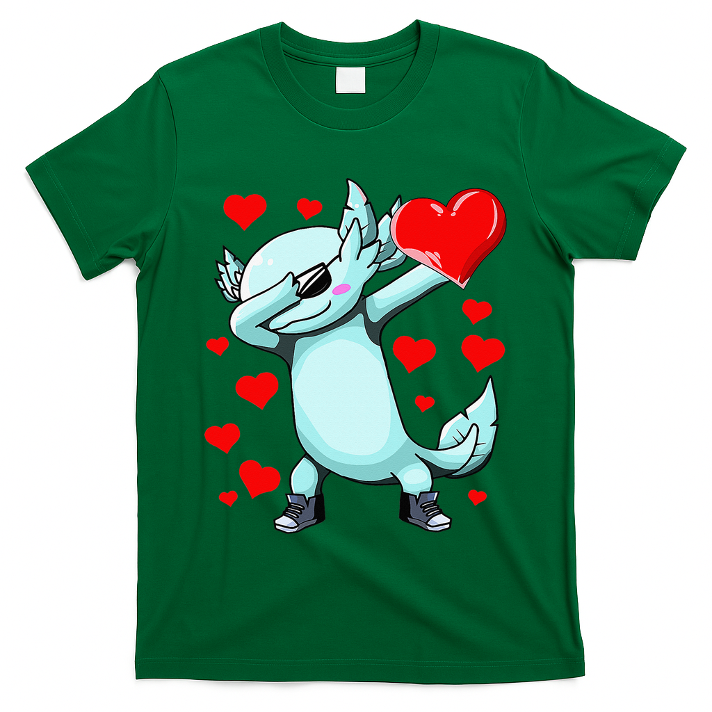 Dabbing Axolotl Heart funny Valentines Day T-Shirt