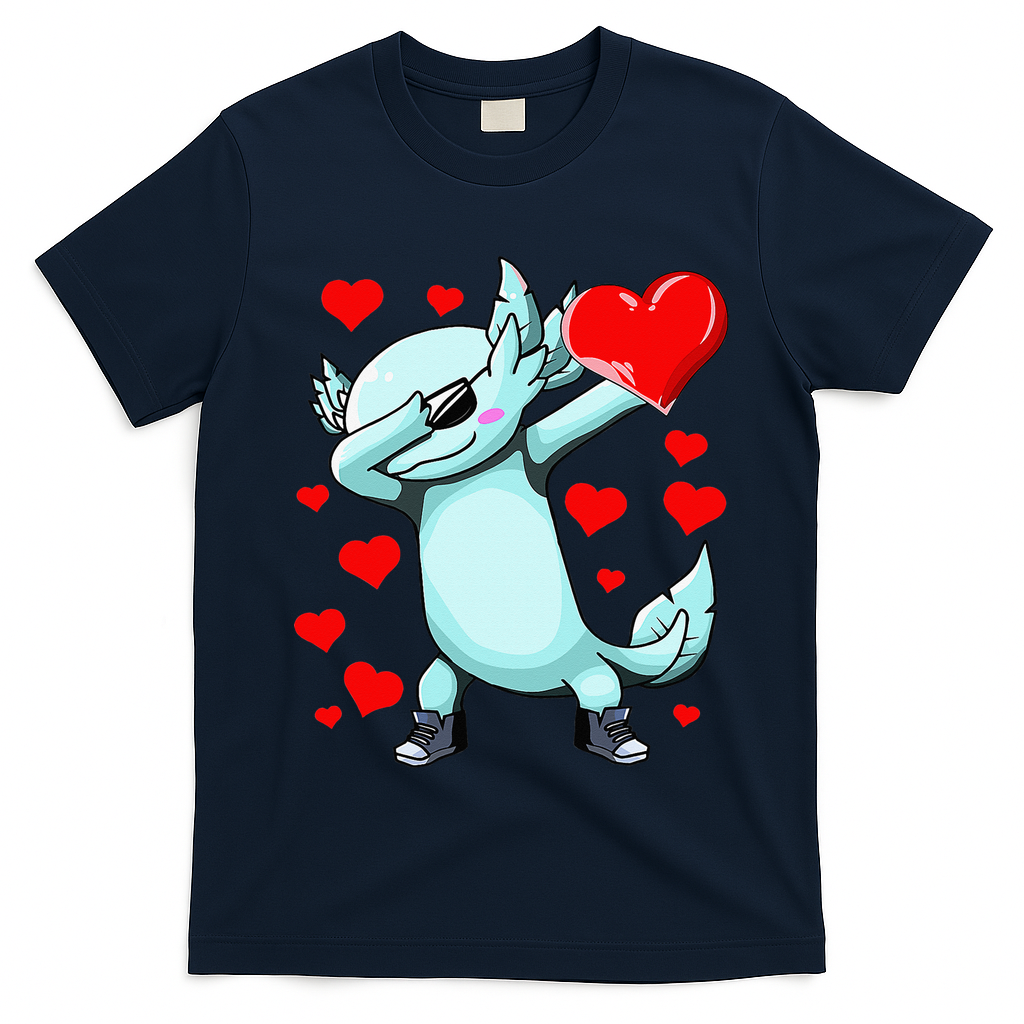 Dabbing Axolotl Heart funny Valentines Day T-Shirt