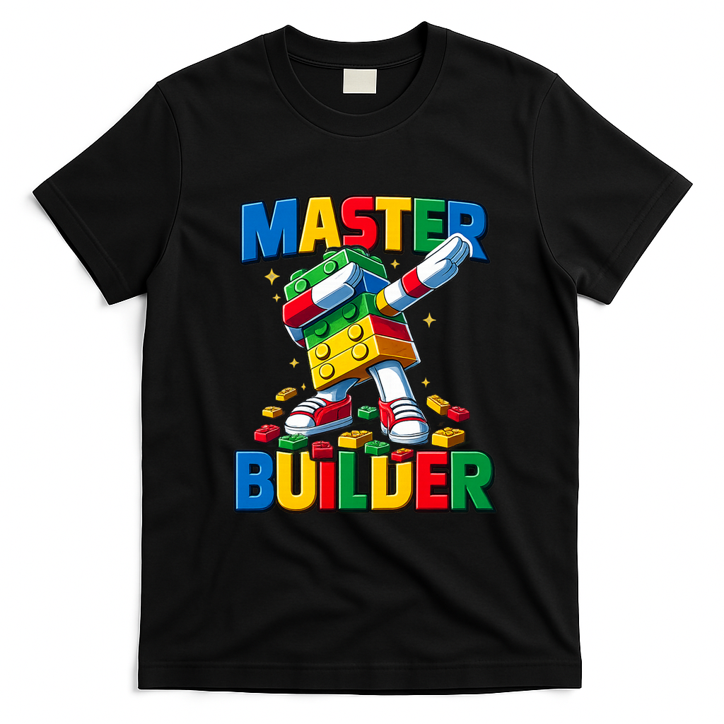 Dabbing Blocks Bricks Building Fun Master Builder T-Shirt - Black