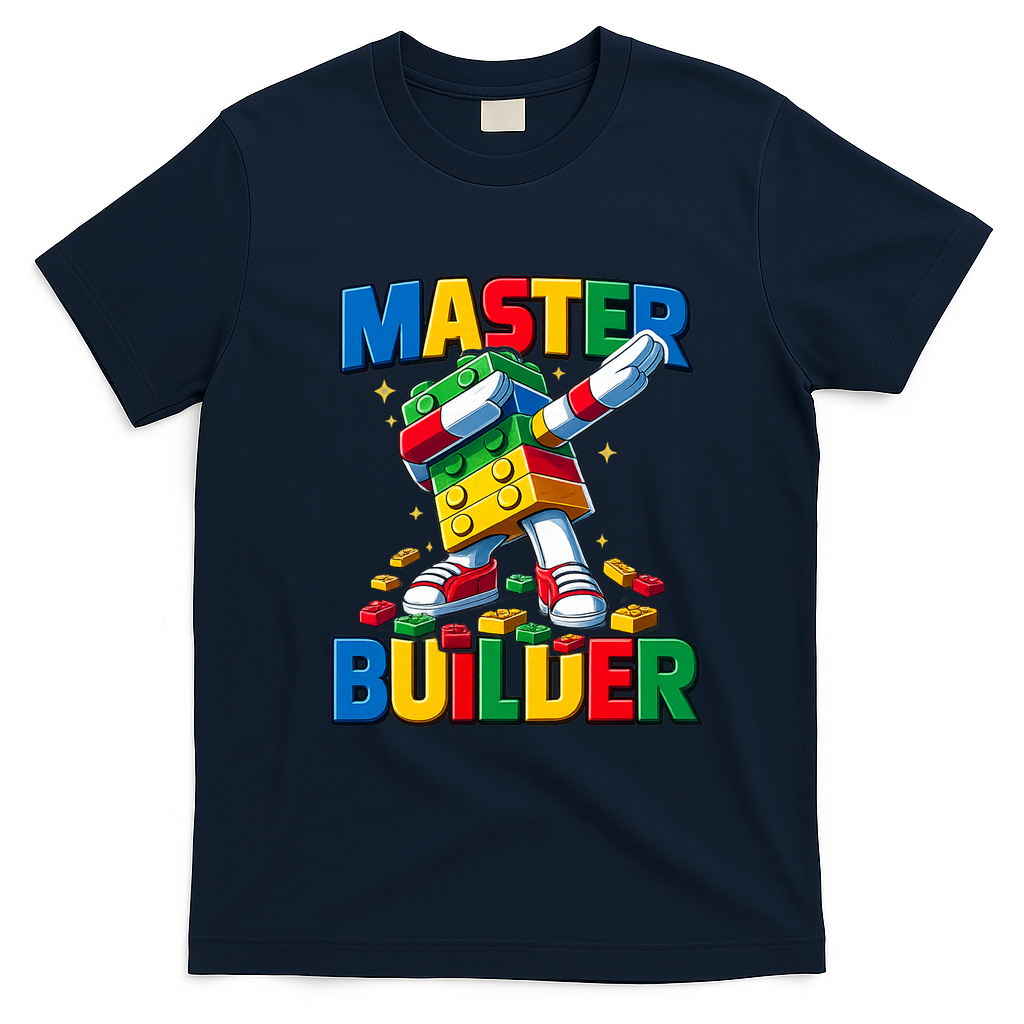Dabbing Blocks Bricks Building Fun Master Builder T-Shirt - Navy Blue