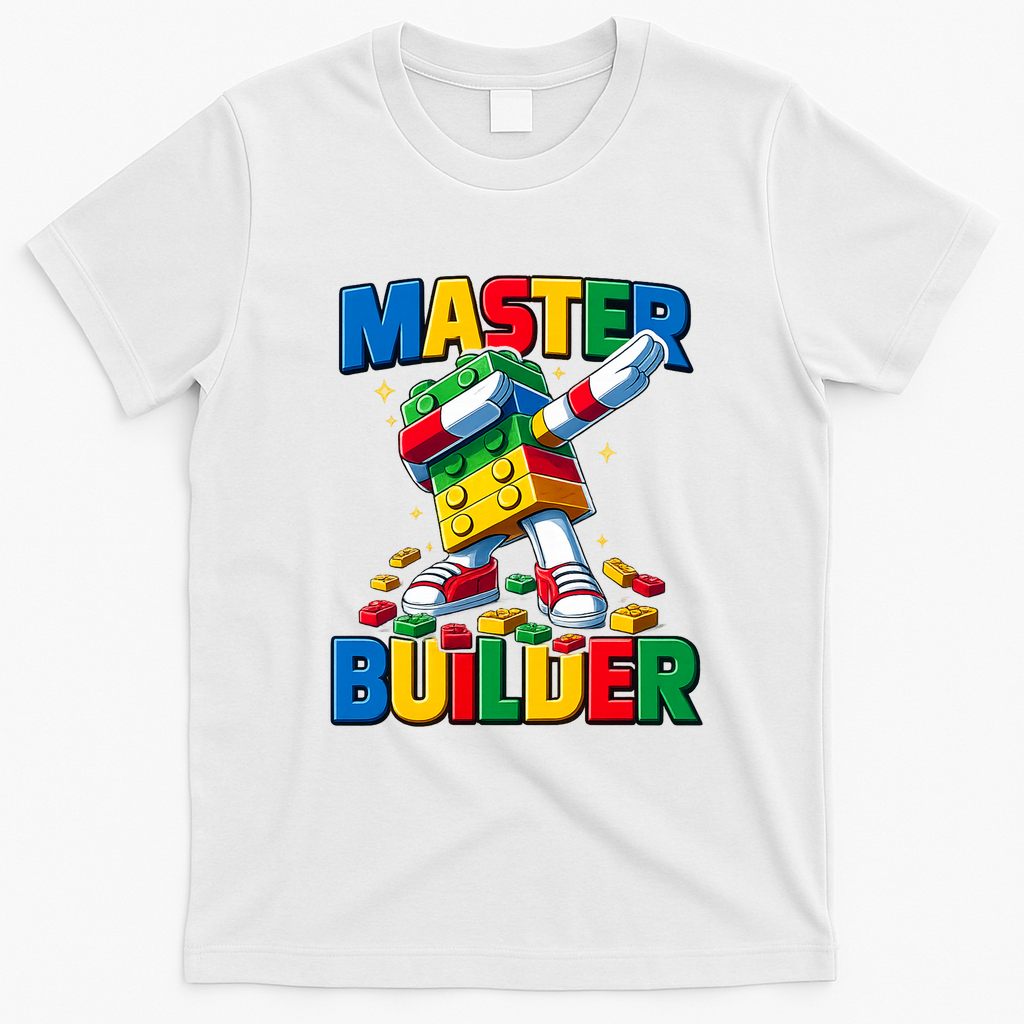 Dabbing Blocks Bricks Building Fun Master Builder T-Shirt - White