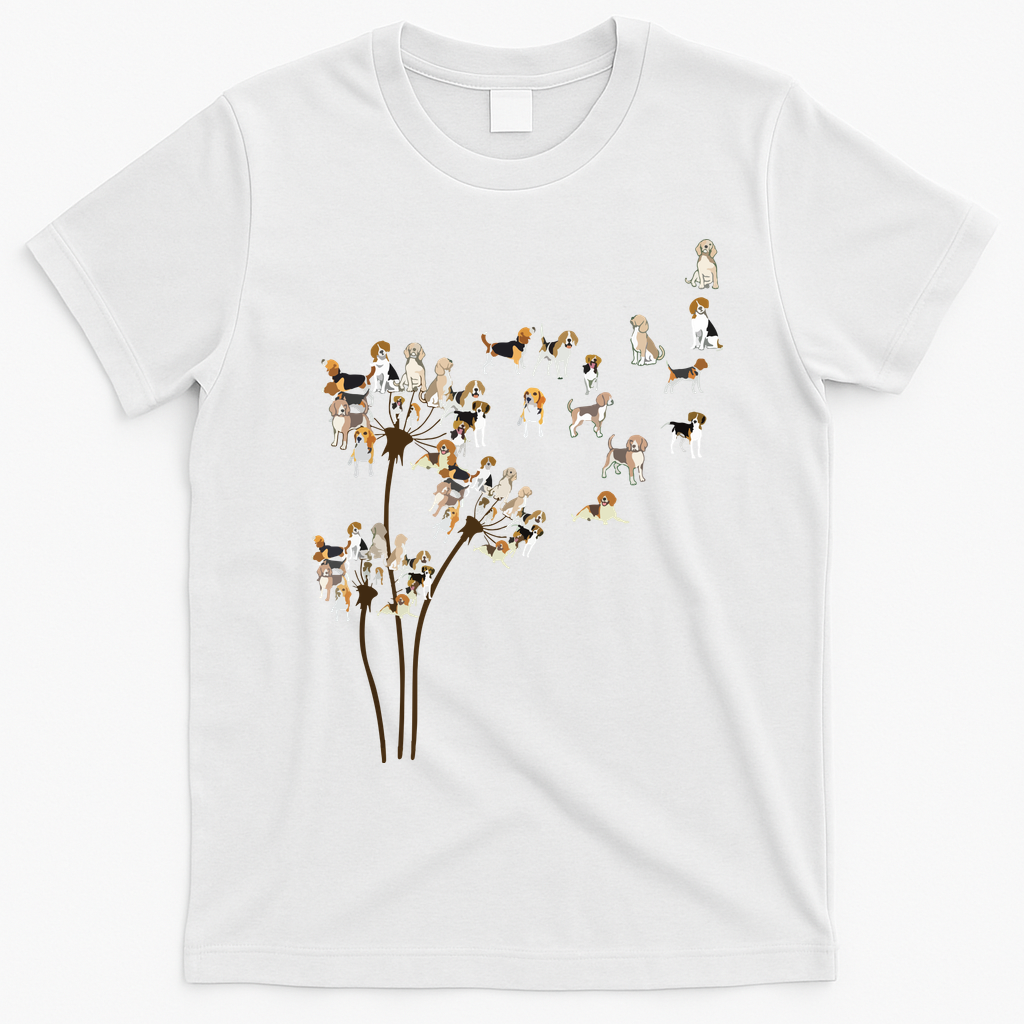 Dandelions Beagle Dog T-Shirt - White