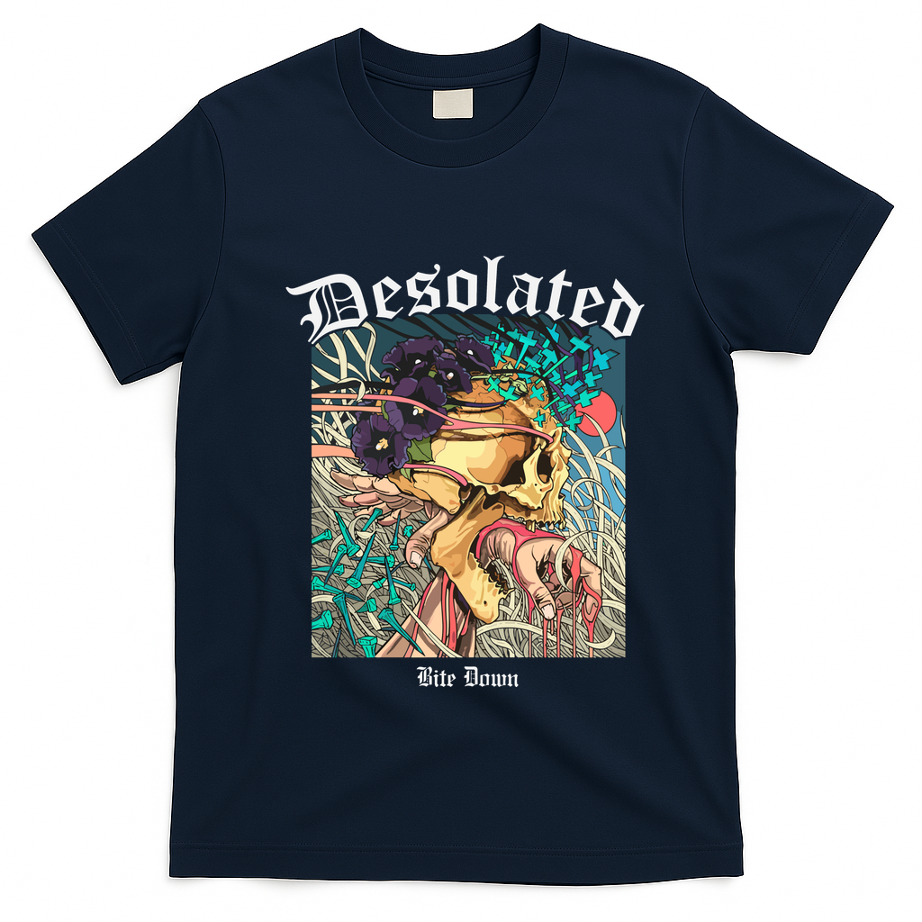 Desolated Bite Down Artwork T-Shirt - Navy Blue