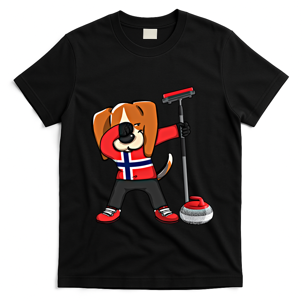Dabbing Beagle Dog Norway Curling Lovers Jersey Winter Sport Gift T-Shirt - Black