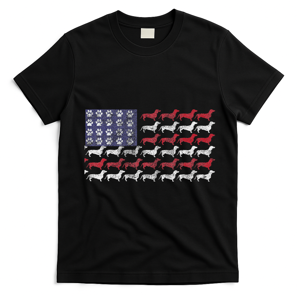 Dachshund Cute American Flag 4th Of July Gif T-Shirt - Black