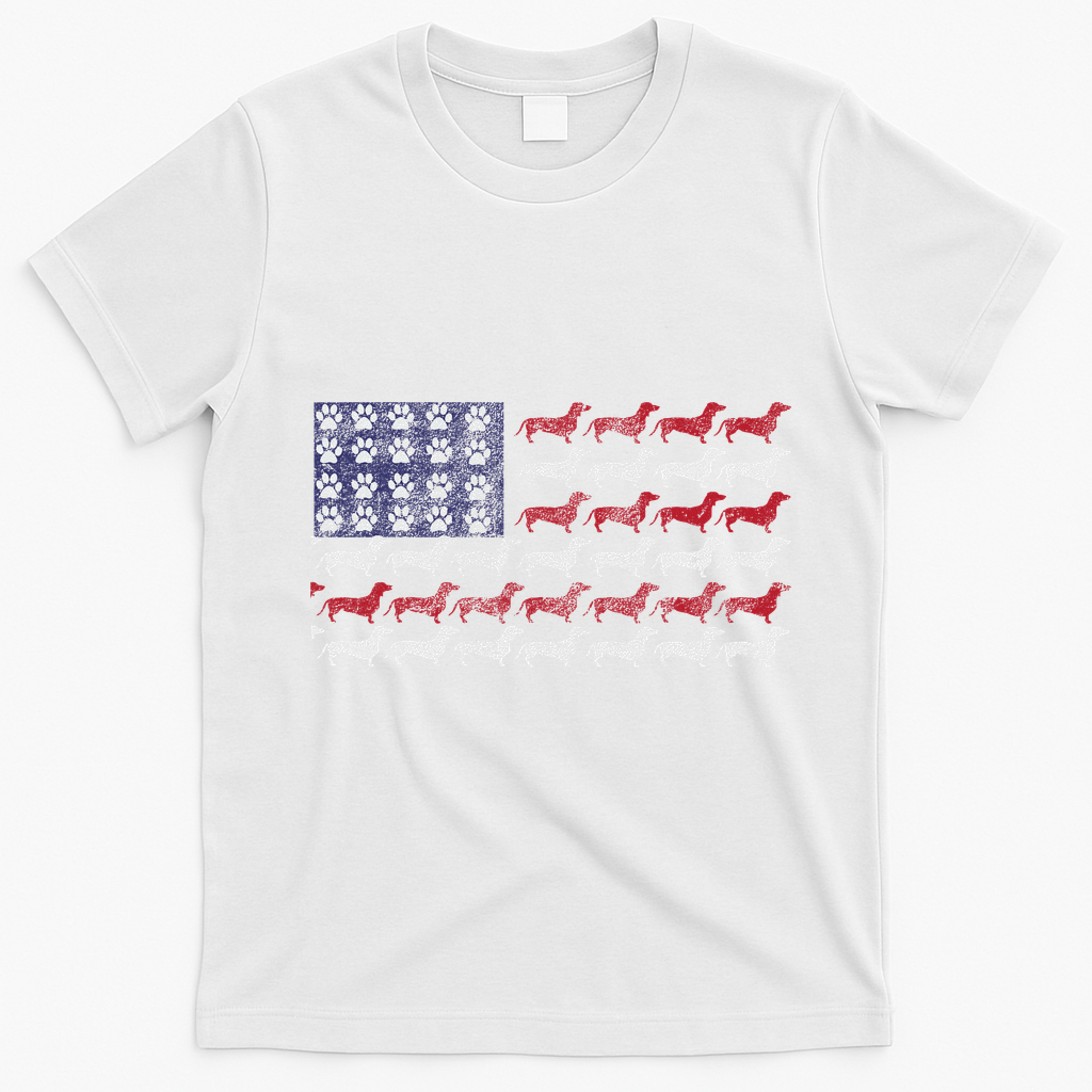 Dachshund Cute American Flag 4th Of July Gif T-Shirt - White