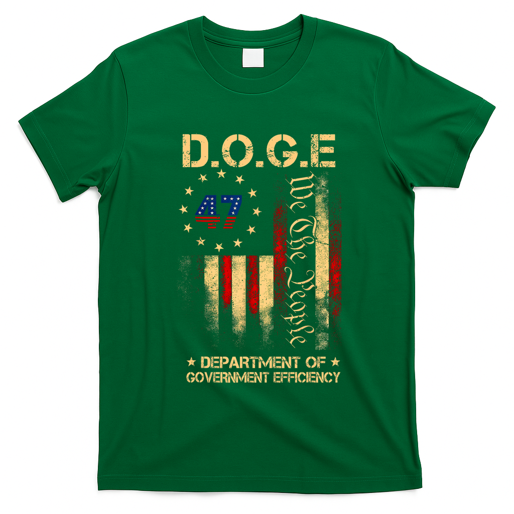 Doge D.O.G.E Department Of Government Efficiency America Flag Design T-Shirt - Irish Green