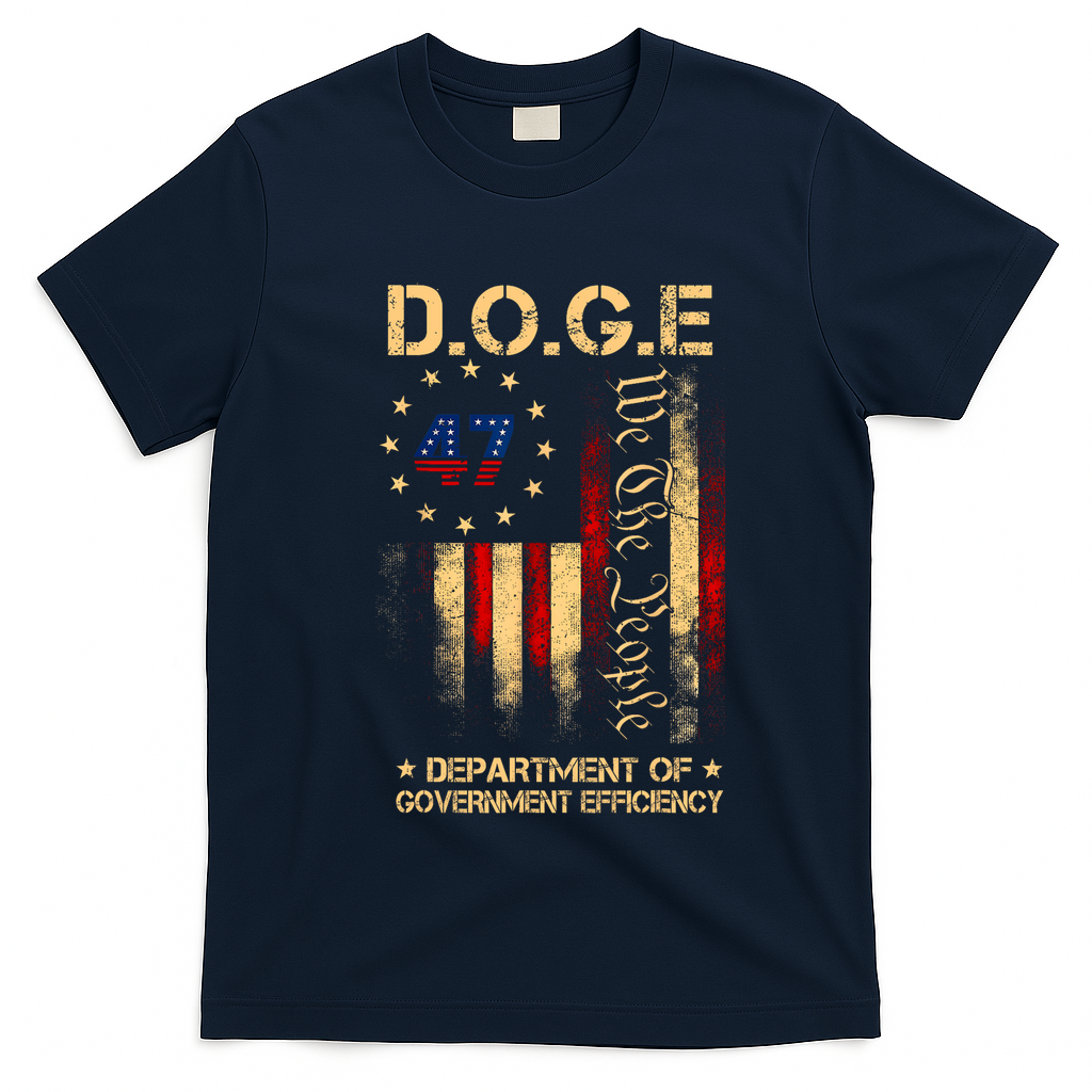 Doge D.O.G.E Department Of Government Efficiency America Flag Design T-Shirt - Navy Blue