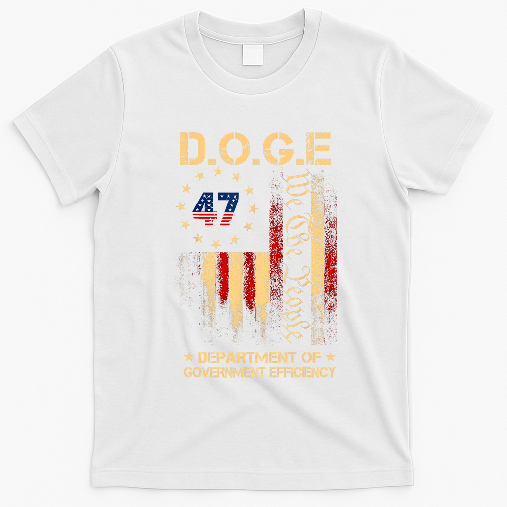 Doge D.O.G.E Department Of Government Efficiency America Flag Design T-Shirt - White