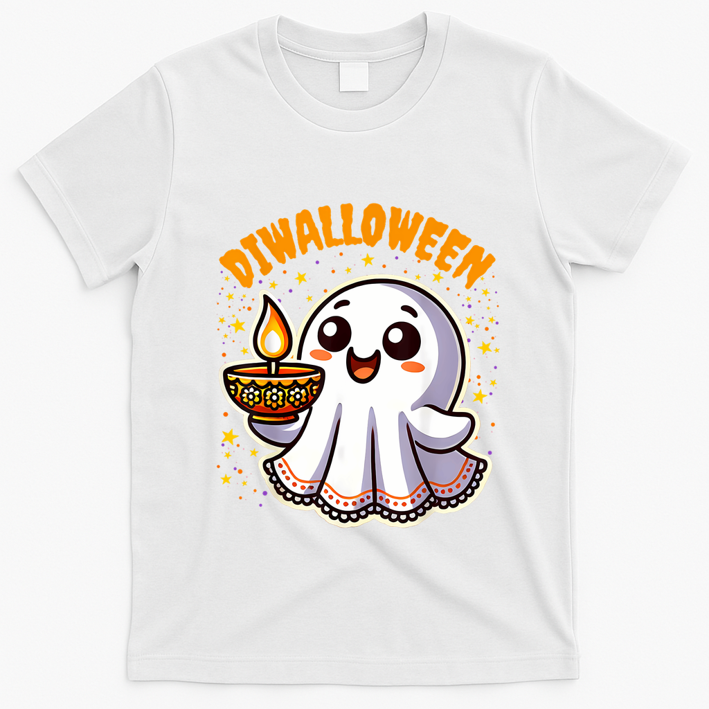 Diwalloween Diwali Halloween Fun Boo Ghost Lantern Deepavali T-Shirt - White