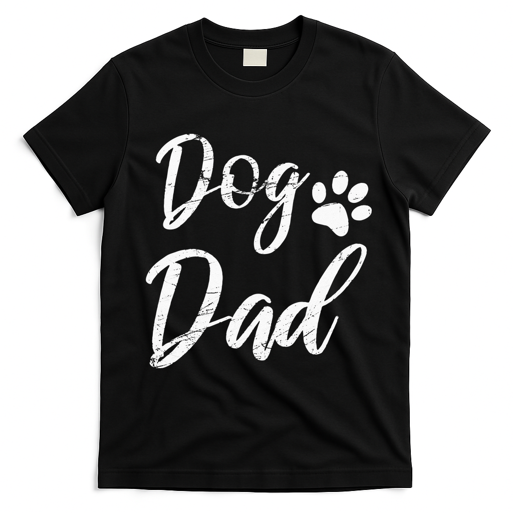 Dog Dad Vintage Distressed Design Funny Dog Paw T-Shirt - Black