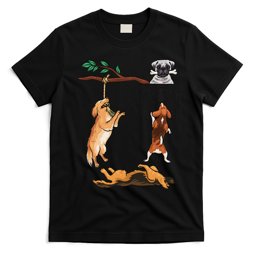 Dog, Funny Dog Tee, Dogs In Pocket, Dog Lover T-Shirt - Black