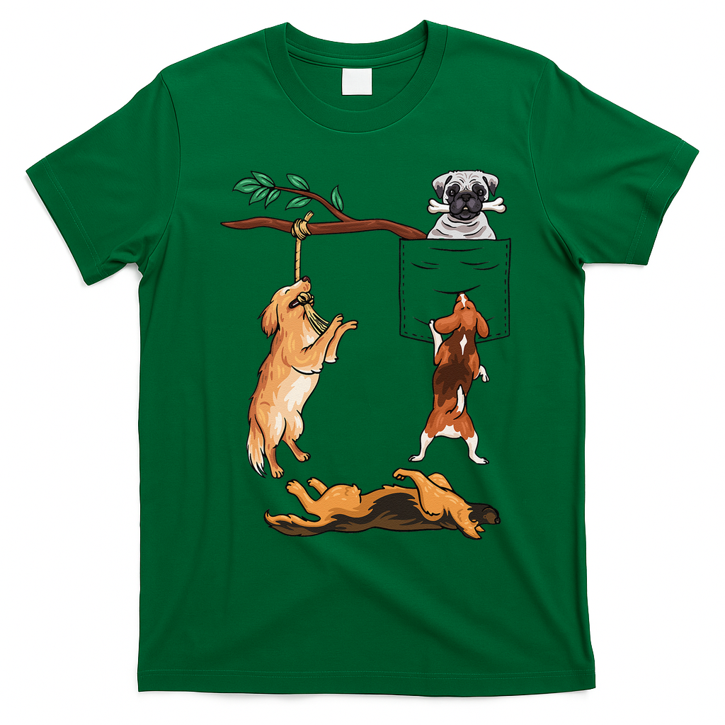 Dog, Funny Dog Tee, Dogs In Pocket, Dog Lover T-Shirt - Irish Green