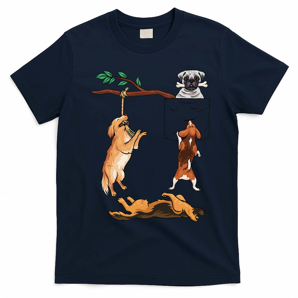 Dog, Funny Dog Tee, Dogs In Pocket, Dog Lover T-Shirt - Navy Blue