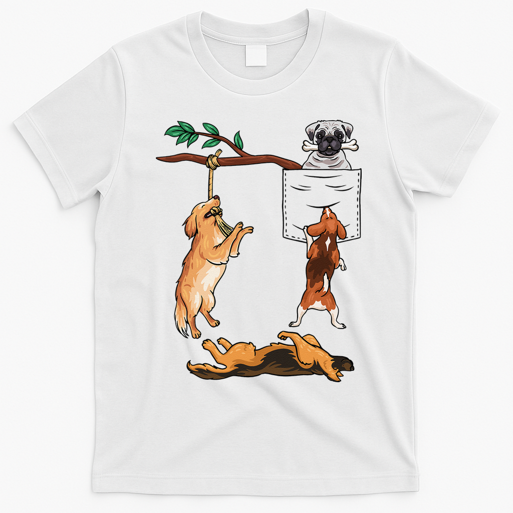 Dog, Funny Dog Tee, Dogs In Pocket, Dog Lover T-Shirt - White
