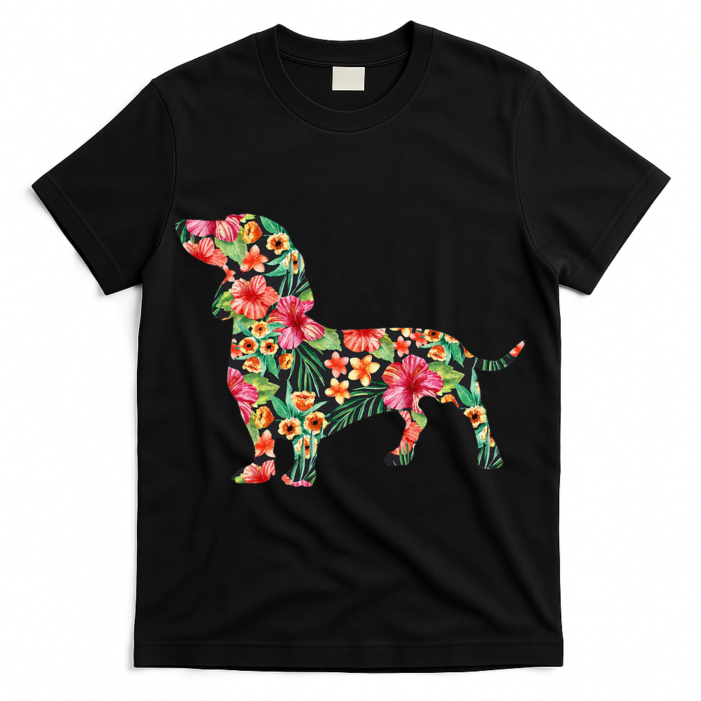 Dachshund Flower Funny Dog Silhouette Floral Gifts Women T-Shirt