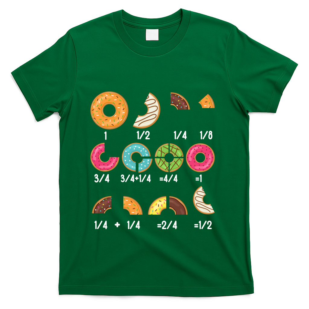 Donut Fraction Math Teachers Back To School Educational Gift T-Shirt - Green