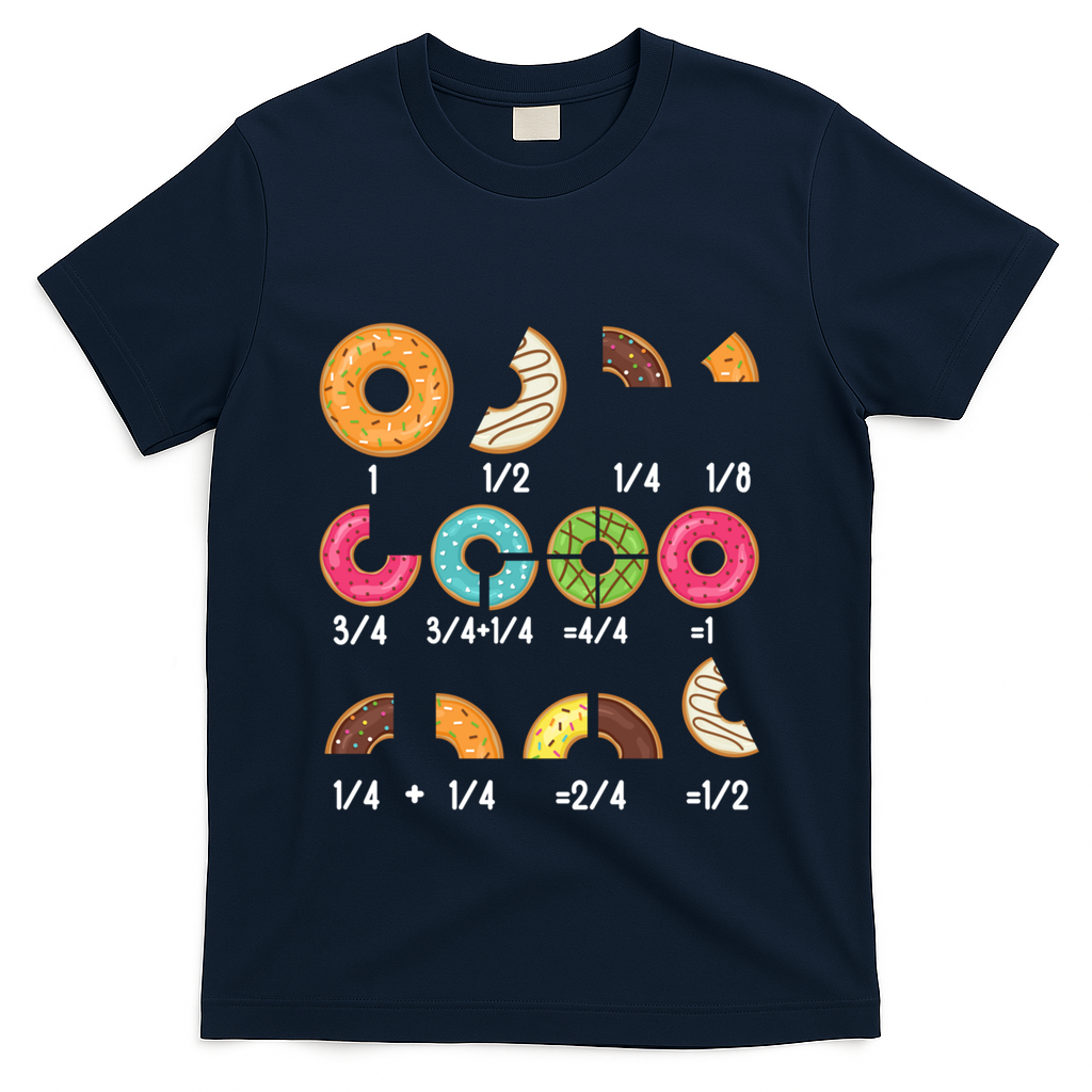 Donut Fraction Math Teachers Back To School Educational Gift T-Shirt - Navy