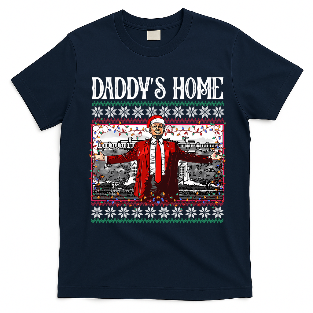 Daddys Home Donald Trump Christmas T-Shirt - Navy Blue