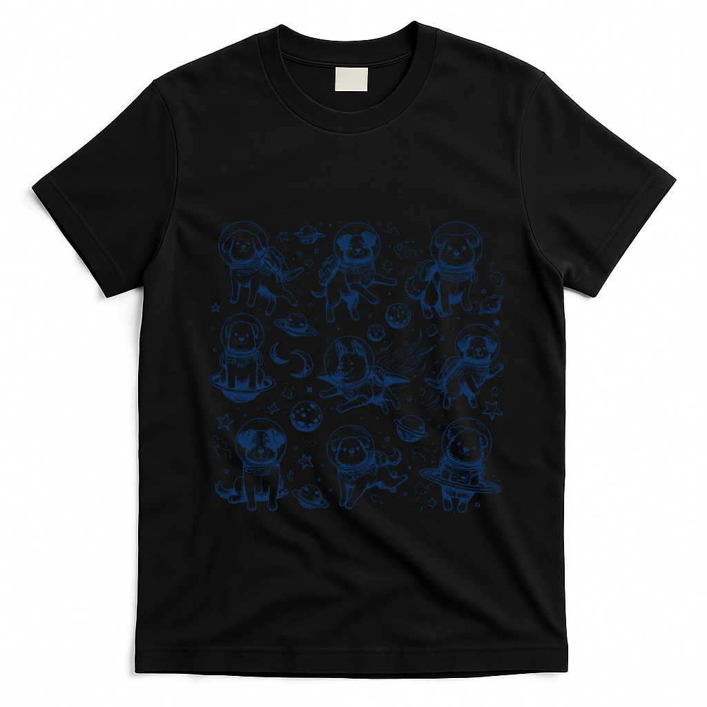 Dogs In Space Retro Dog Moon 90s T-Shirt - Black