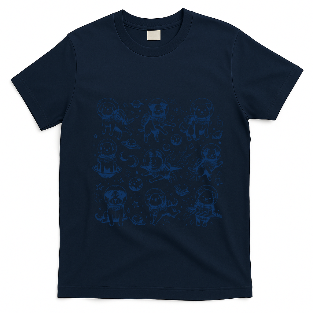 Dogs In Space Retro Dog Moon 90s T-Shirt - Navy Blue