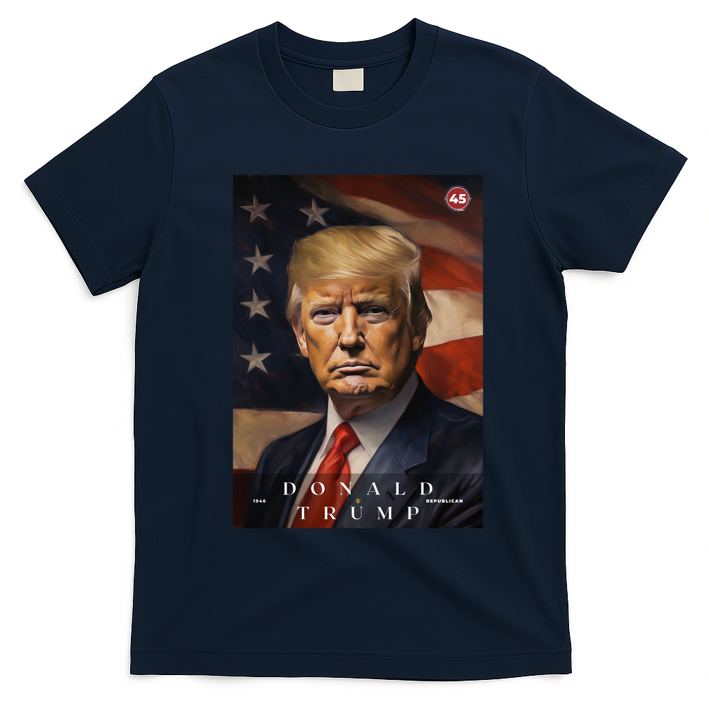 Donald J Trump 45th President Of The United States Portrait T-Shirt - Navy Blue