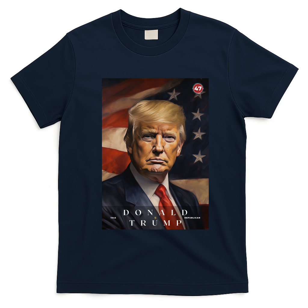 Donald J Trump 47th President Of The United States Portrait T-Shirt - Navy Blue