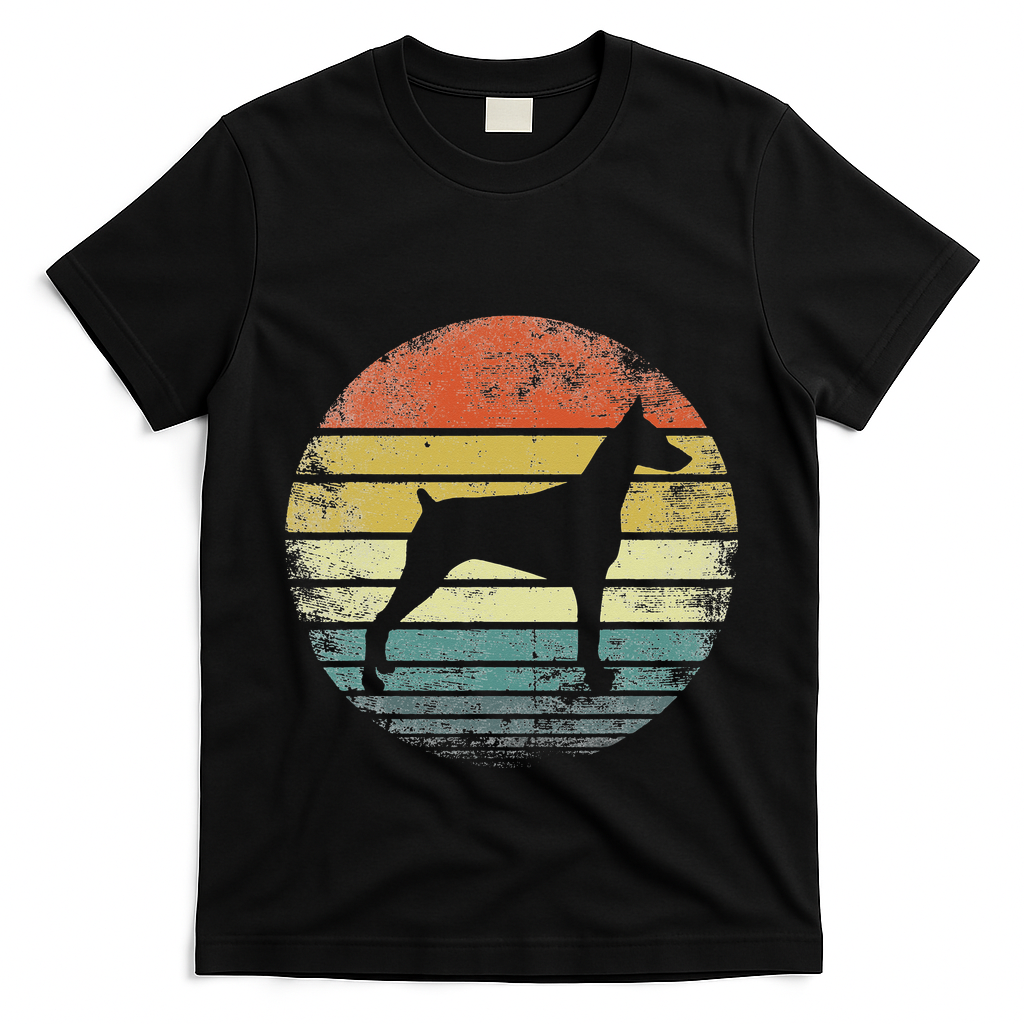 Doberman Lover Owner Gifts Retro Sunset Dog Silhouette Dad T-Shirt