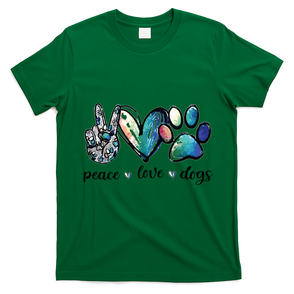 Dog Lover Peace Love Dogs Puppy Paw T-Shirt - Irish Green