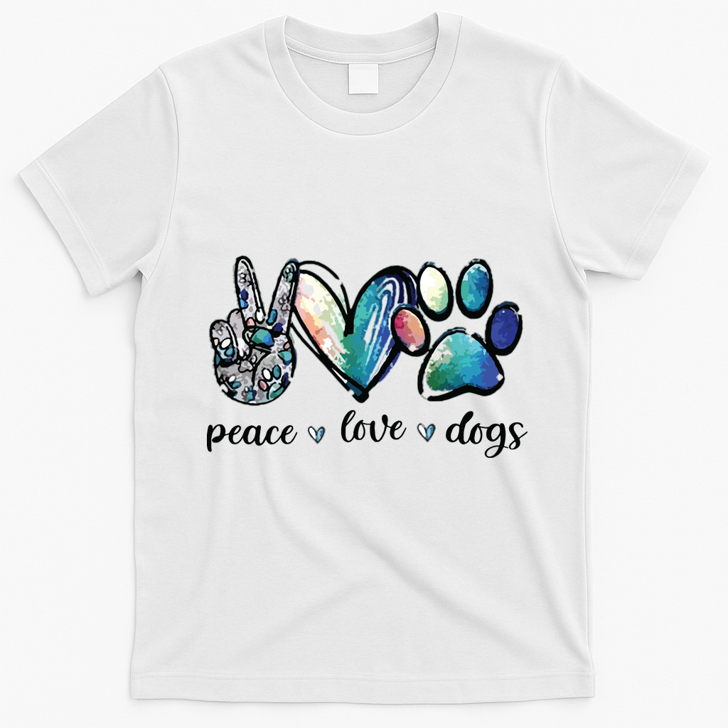 Dog Lover Peace Love Dogs Puppy Paw T-Shirt - White