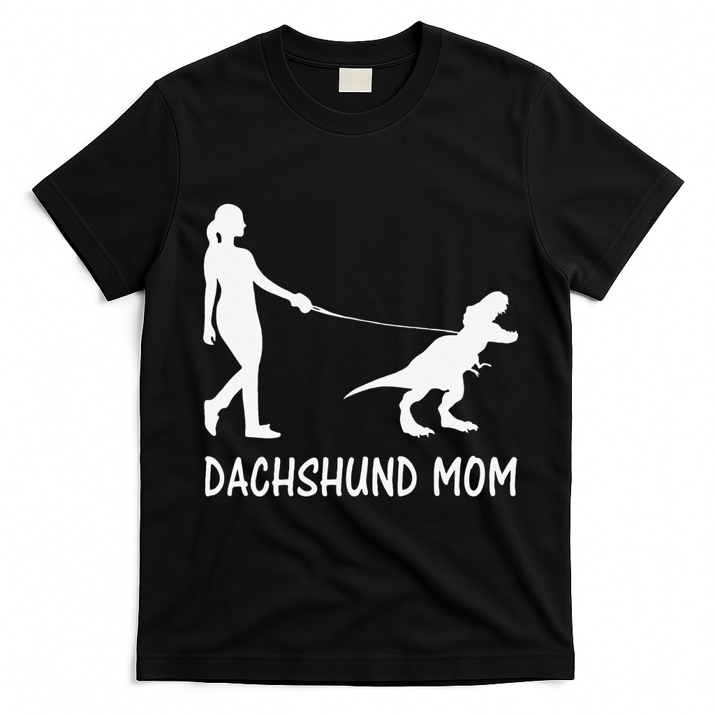 Dachshund Mom Doxie Mama Dog Dinosaur Funny Mothers Day T-Shirt - Black