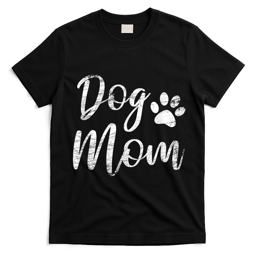 Dog Mom Vintage Distressed Design Funny Dog Paw T-Shirt - Black