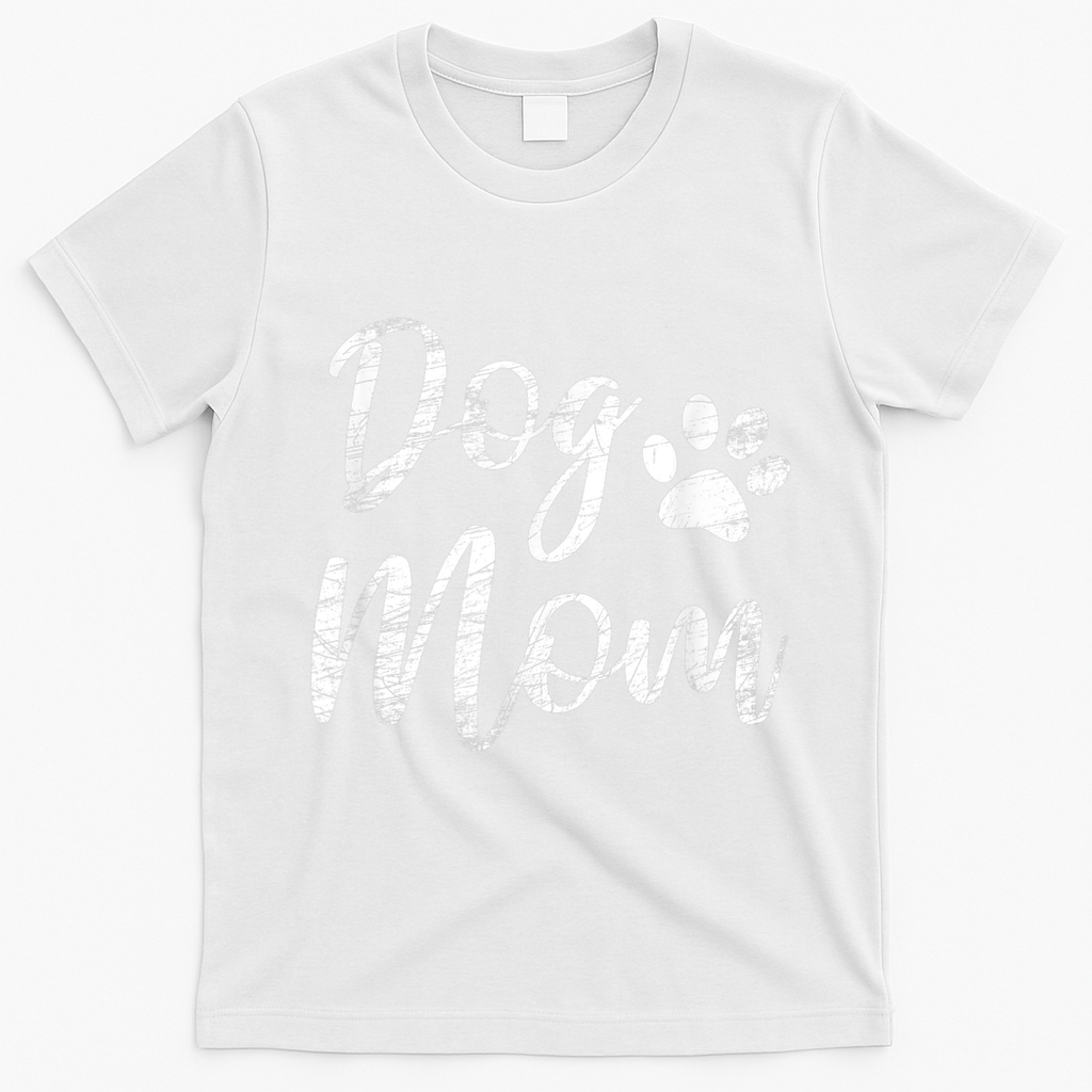 Dog Mom Vintage Distressed Design Funny Dog Paw T-Shirt - White