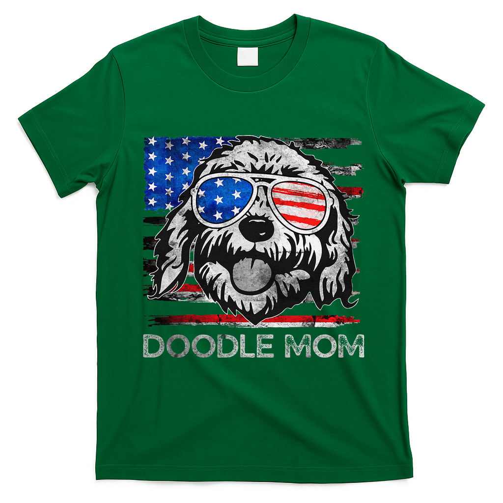 Doodle Mom Vintage American Flag Dog Funny Mothers Day T-Shirt - Irish Green