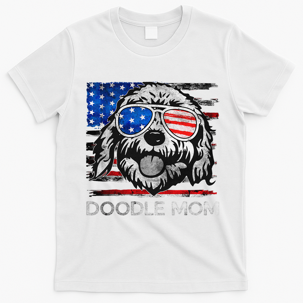 Doodle Mom Vintage American Flag Dog Funny Mothers Day T-Shirt - White