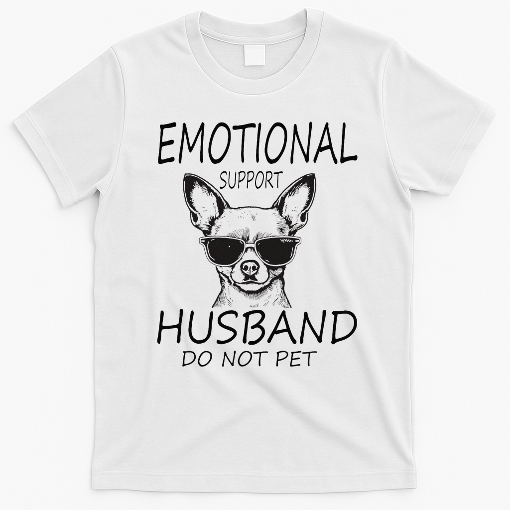 Do Not Pet Emotional Husband Support Funny Chihuahua Dog T-Shirt - White