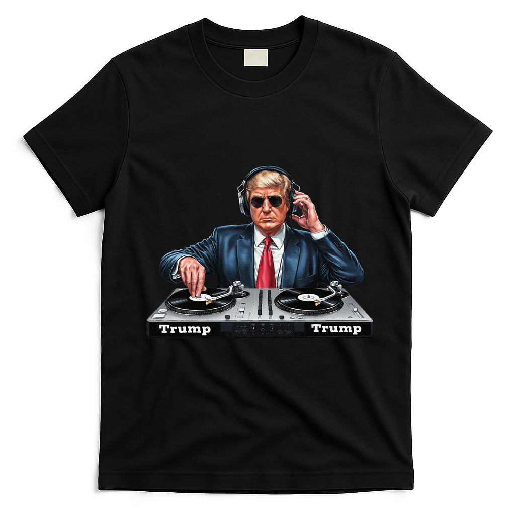 Dj President Donald Trump Funny Music Mixer Turntable Joke T-Shirt - Black