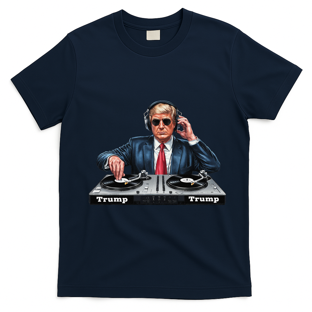 Dj President Donald Trump Funny Music Mixer Turntable Joke T-Shirt - Navy Blue