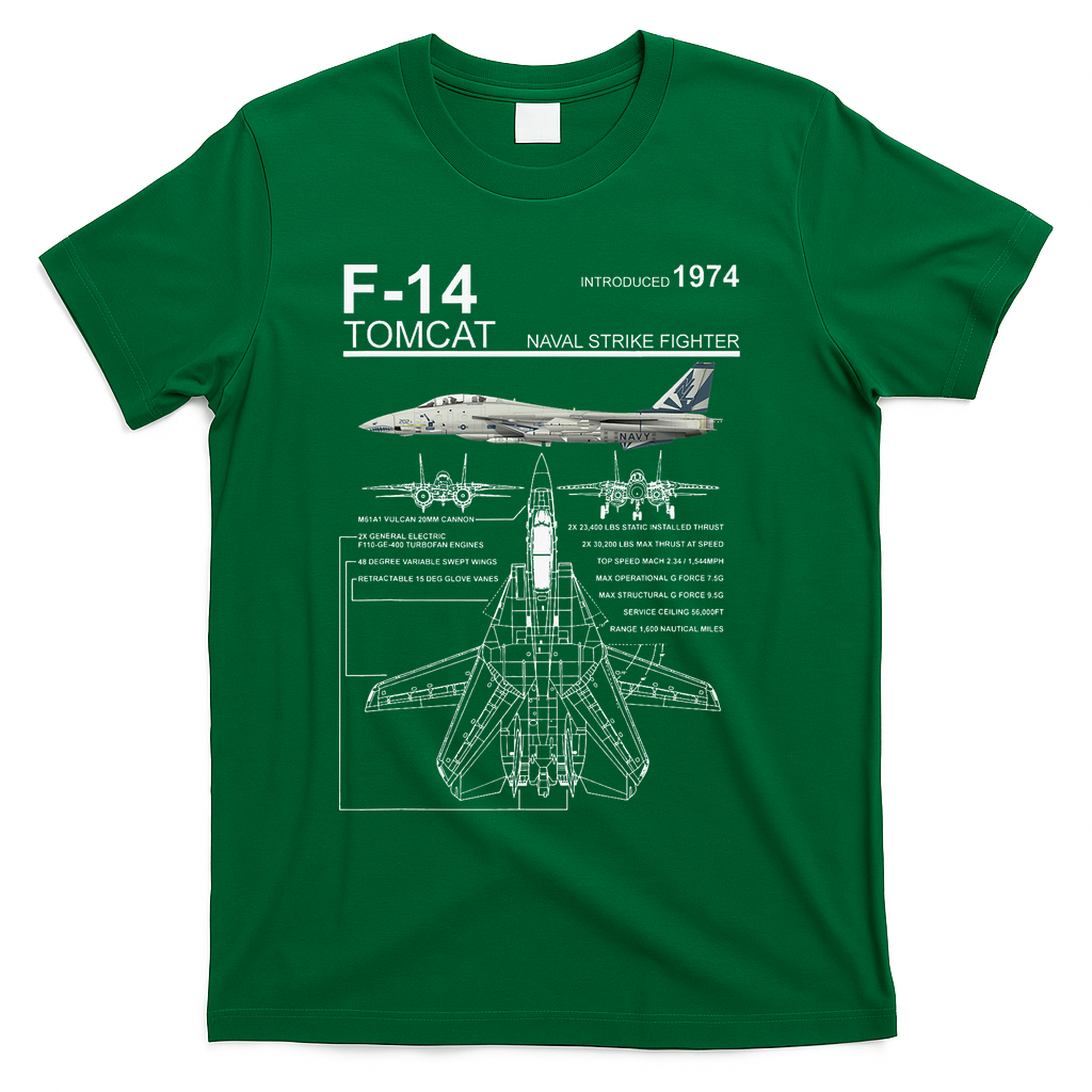 Dinosaurus Rekx F 14 Tomcat Fighter Jet T-Shirt - Green