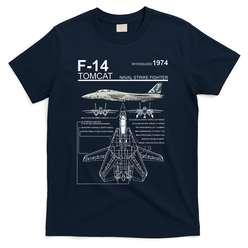 Dinosaurus Rekx F 14 Tomcat Fighter Jet T-Shirt - Navy