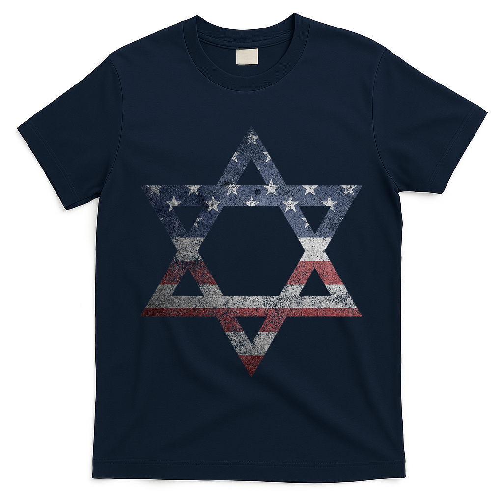 Distressed Star of David Jews Jewish Gifts USA American Flag  T-Shirt