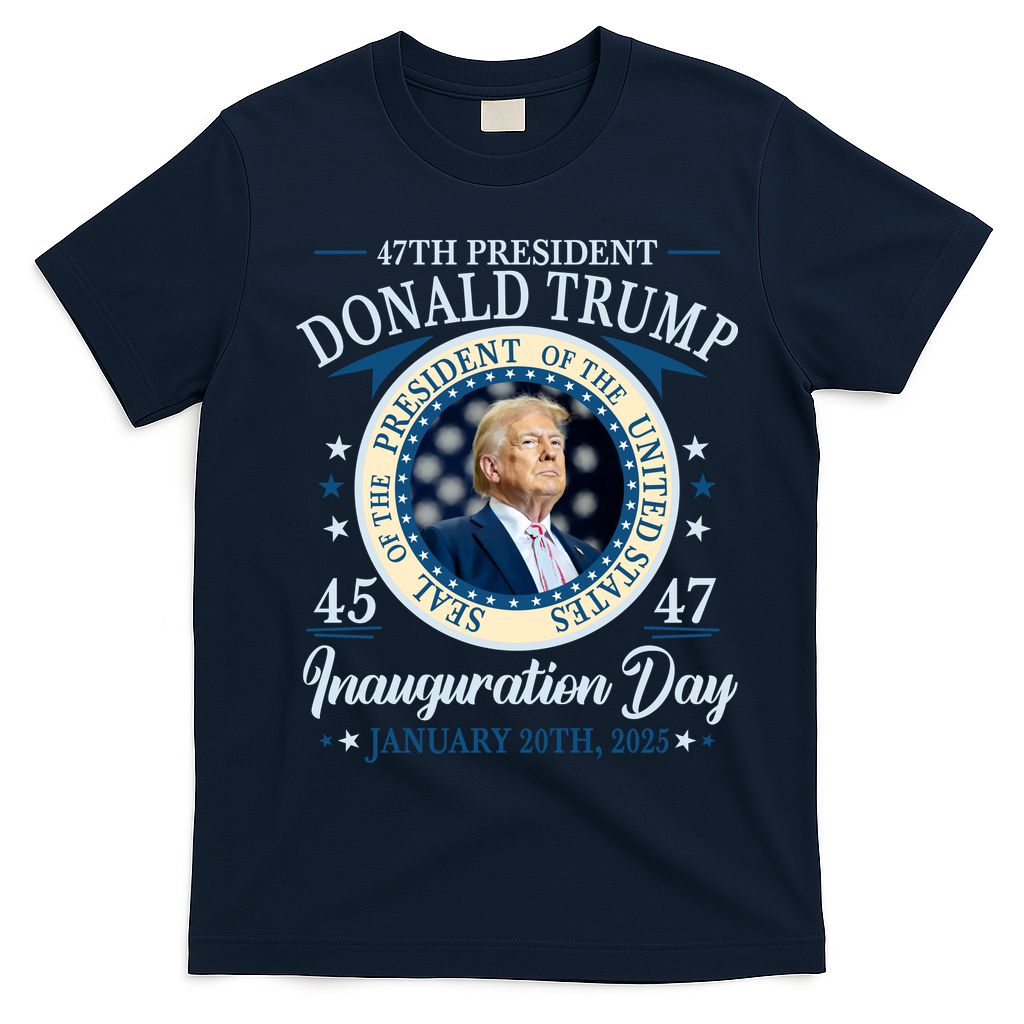 Donald Trump 47th President Inauguration 2025 Supporters Patriotic T-Shirt - Navy Blue